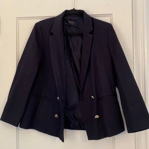 Zara blazer. Navy. Classic fit. Never worn. Gold button detailing.NEVER WORN.